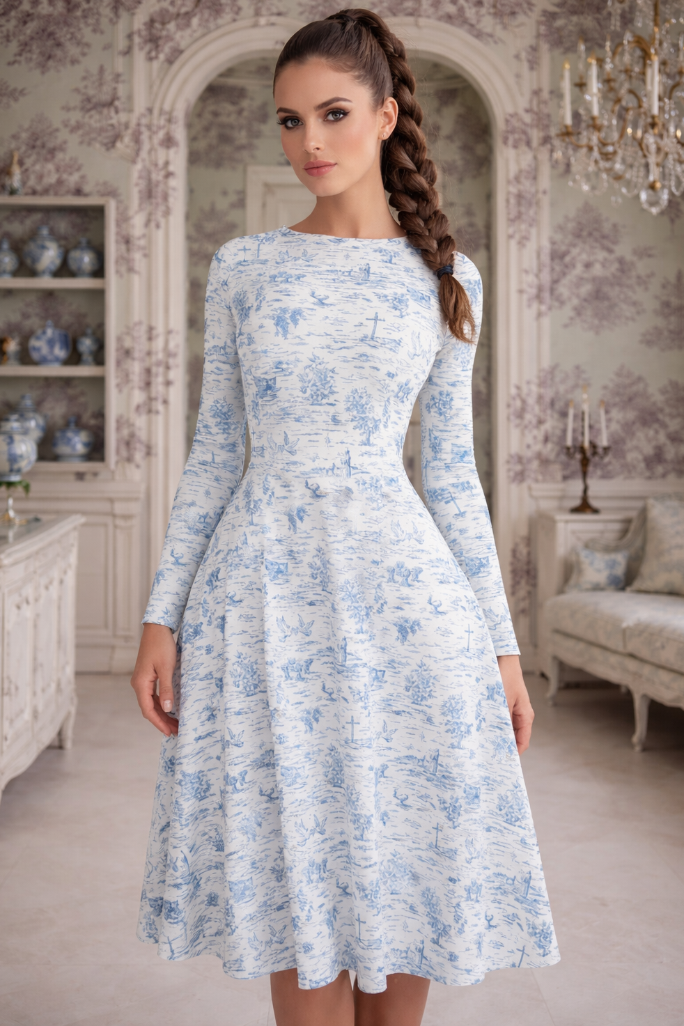 The Blue Communion Toile Midi Dress