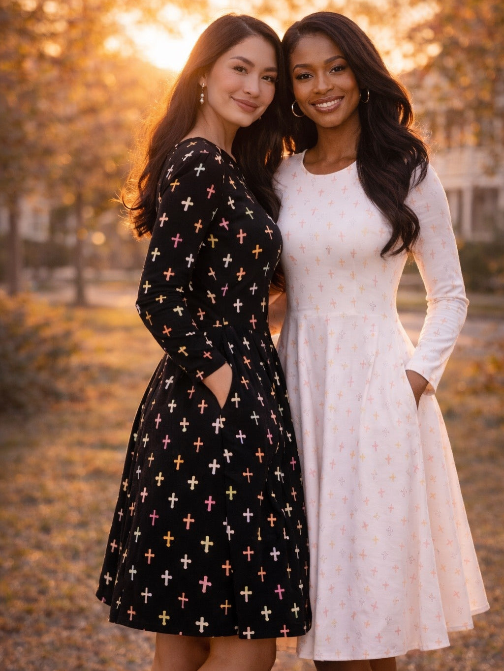 Black Cross Long Sleeve Midi Dress