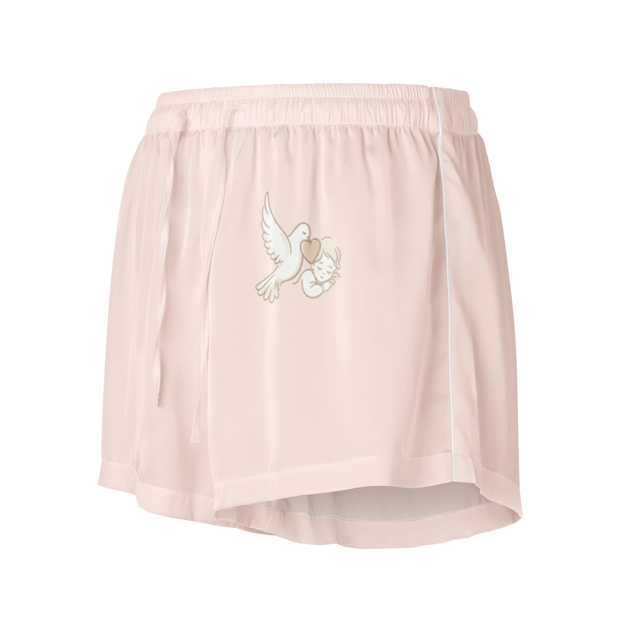 Light pink skirt with a dove and heart design on a white background