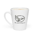white ceramic Christian mug with a grayscale illustration of a flying dove encircled by a crown of thorn, with the words "The Dove Collective" in script beneath the design, shown against a plain white background.