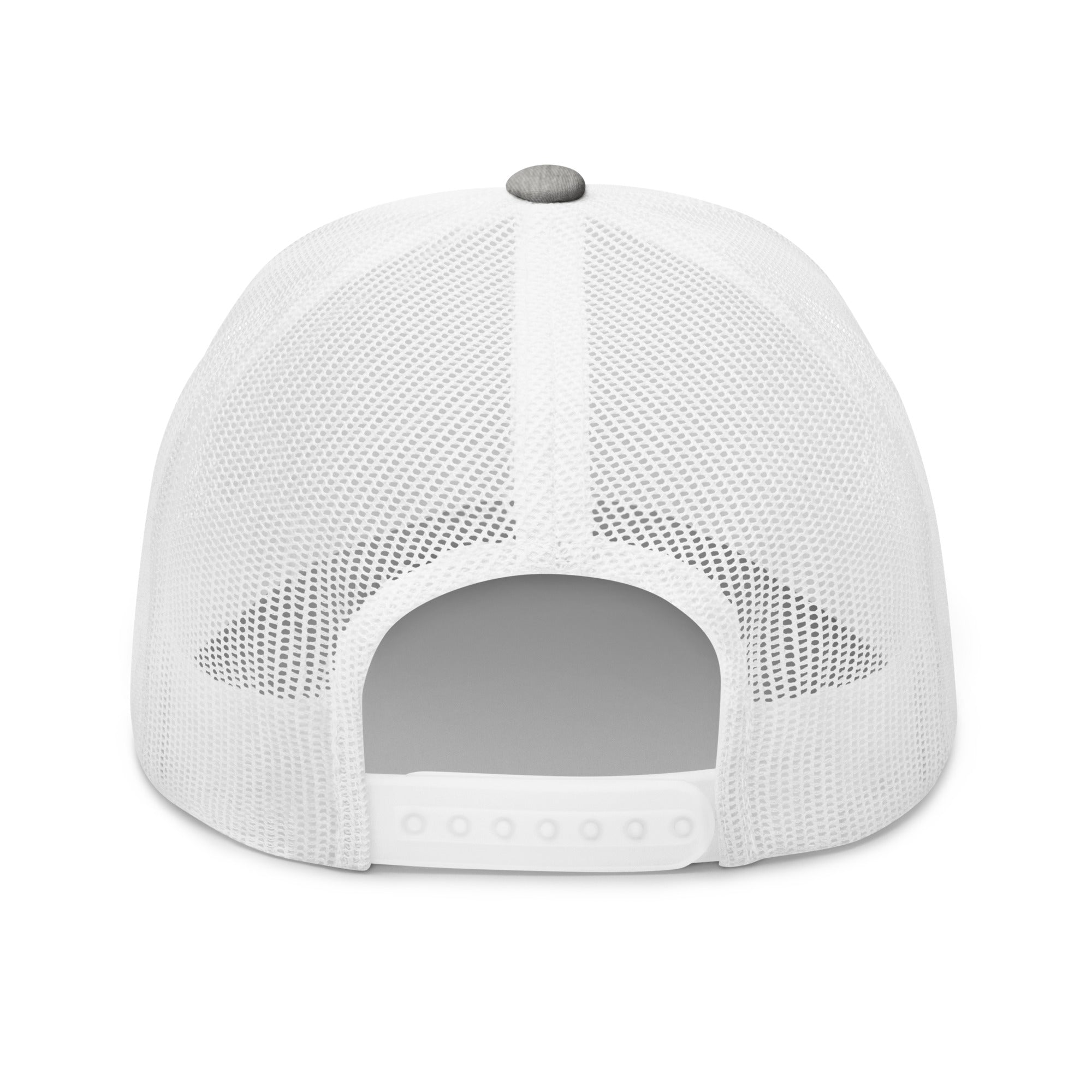 White mesh cap with gray brim on a white background